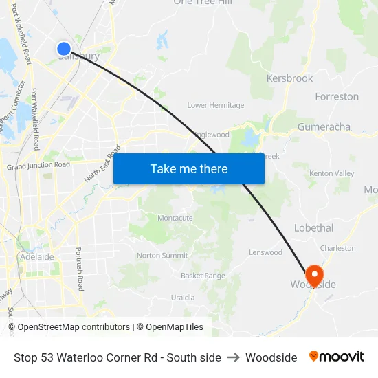 Stop 53 Waterloo Corner Rd - South side to Woodside map