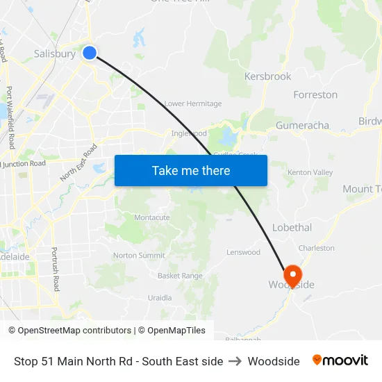 Stop 51 Main North Rd - South East side to Woodside map