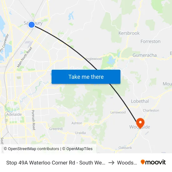 Stop 49A Waterloo Corner Rd - South West side to Woodside map