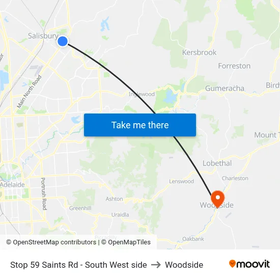 Stop 59 Saints Rd - South West side to Woodside map