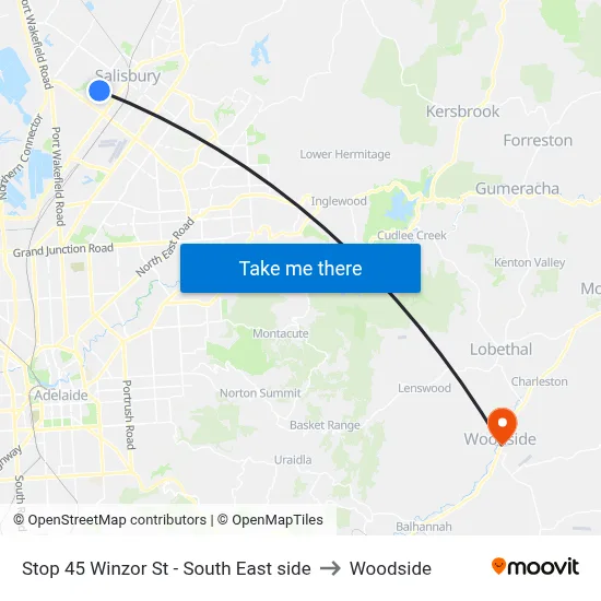 Stop 45 Winzor St - South East side to Woodside map
