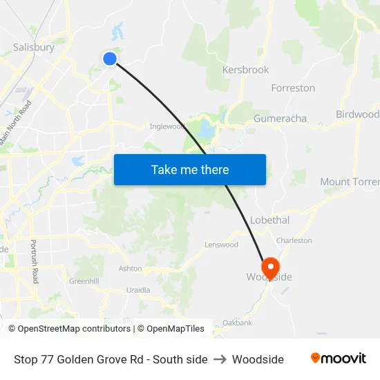 Stop 77 Golden Grove Rd - South side to Woodside map