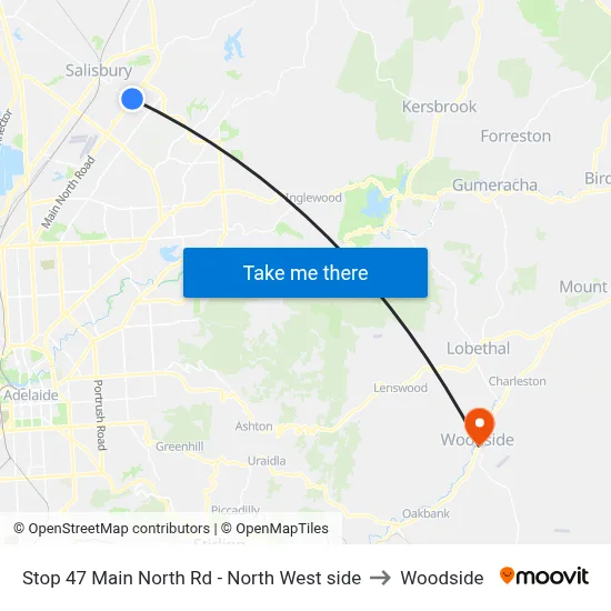 Stop 47 Main North Rd - North West side to Woodside map