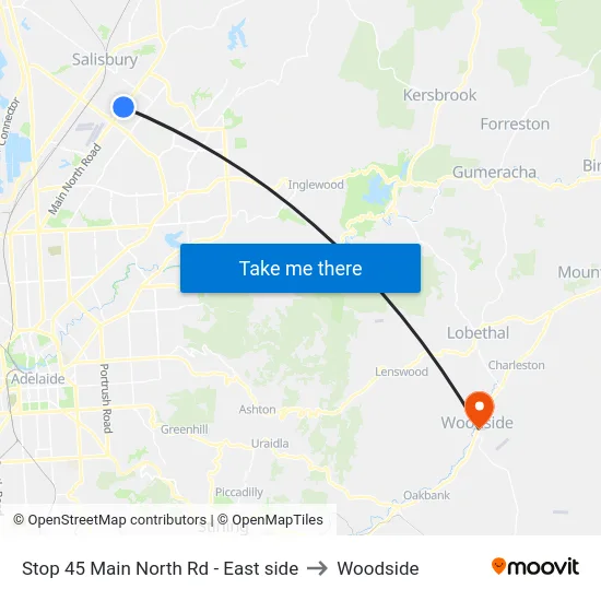 Stop 45 Main North Rd - East side to Woodside map