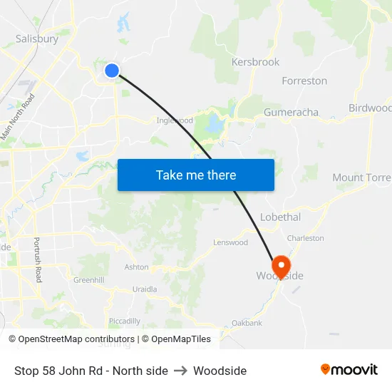 Stop 58 John Rd - North side to Woodside map