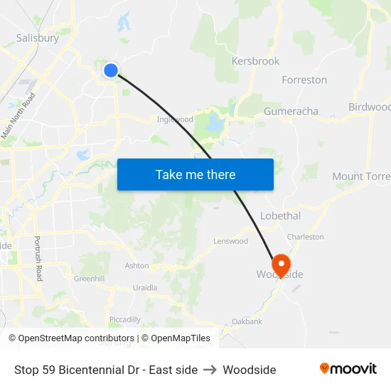 Stop 59 Bicentennial Dr - East side to Woodside map