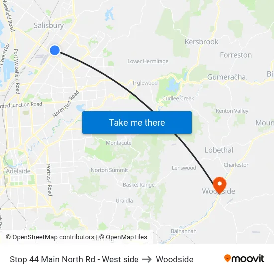 Stop 44 Main North Rd - West side to Woodside map