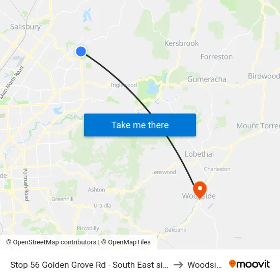 Stop 56 Golden Grove Rd - South East side to Woodside map