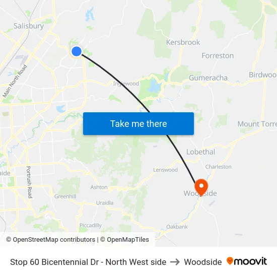 Stop 60 Bicentennial Dr - North West side to Woodside map