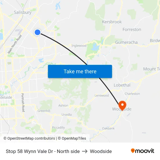 Stop 58 Wynn Vale Dr - North side to Woodside map