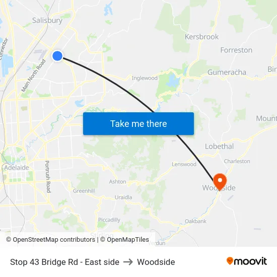 Stop 43 Bridge Rd - East side to Woodside map