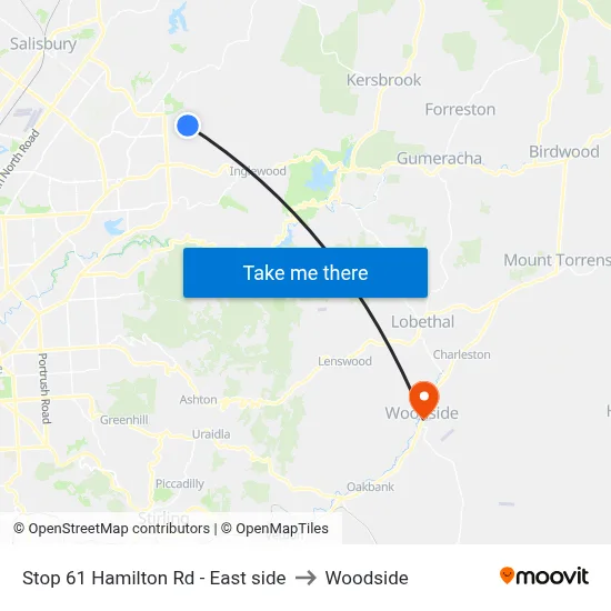 Stop 61 Hamilton Rd - East side to Woodside map