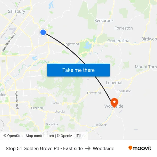 Stop 51 Golden Grove Rd - East side to Woodside map