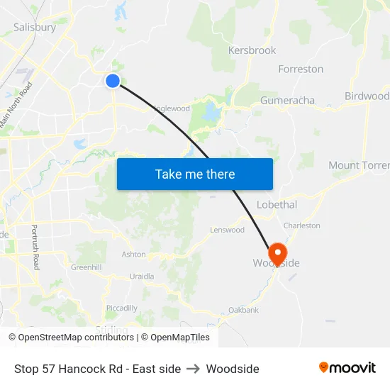 Stop 57 Hancock Rd - East side to Woodside map
