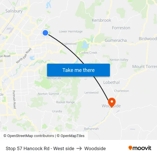 Stop 57 Hancock Rd - West side to Woodside map