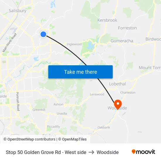 Stop 50 Golden Grove Rd - West side to Woodside map