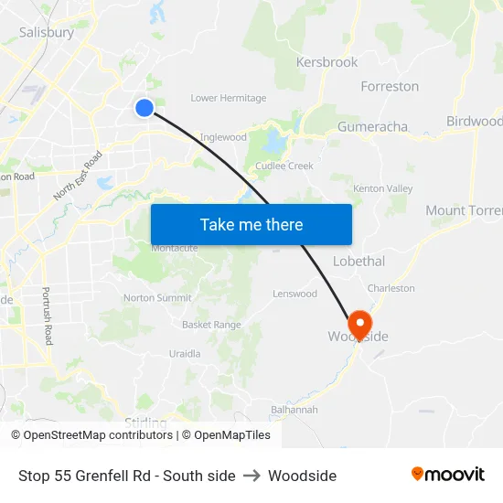 Stop 55 Grenfell Rd - South side to Woodside map