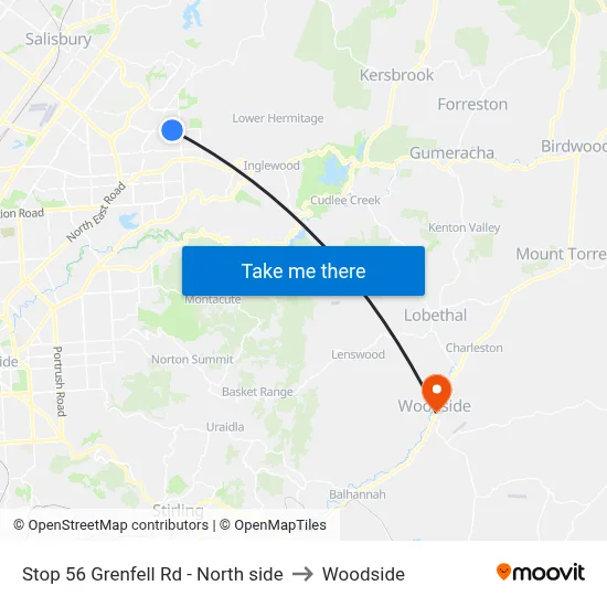 Stop 56 Grenfell Rd - North side to Woodside map