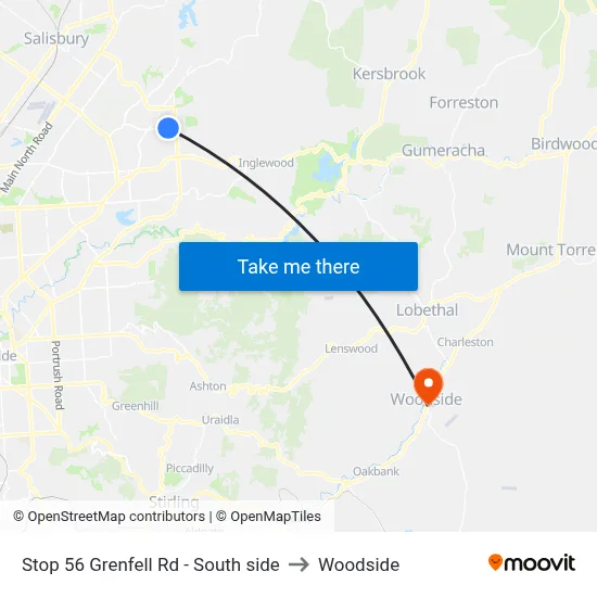 Stop 56 Grenfell Rd - South side to Woodside map