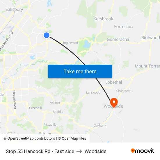 Stop 55 Hancock Rd - East side to Woodside map