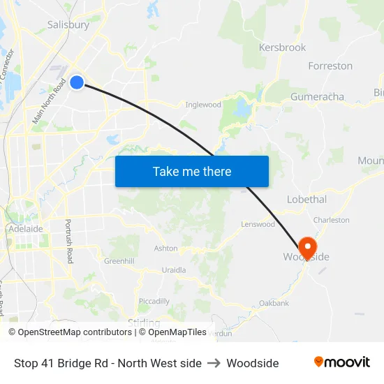 Stop 41 Bridge Rd - North West side to Woodside map