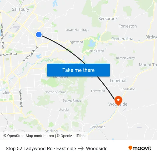 Stop 52 Ladywood Rd - East side to Woodside map