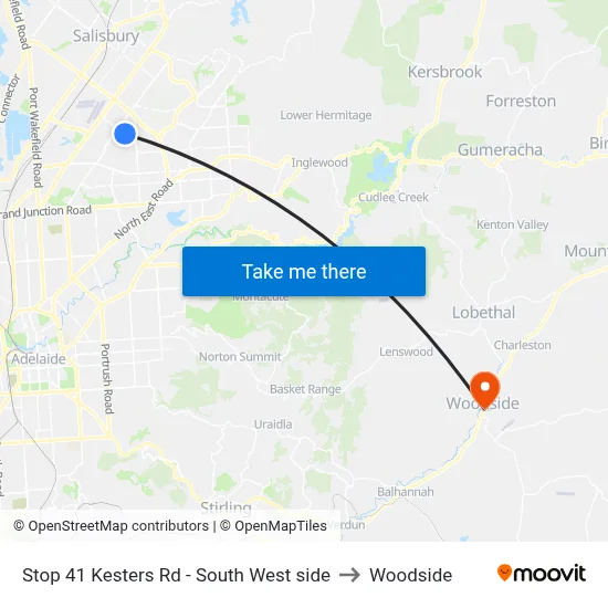 Stop 41 Kesters Rd - South West side to Woodside map