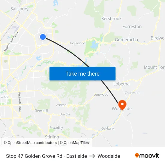 Stop 47 Golden Grove Rd - East side to Woodside map