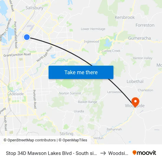 Stop 34D Mawson Lakes Blvd - South side to Woodside map