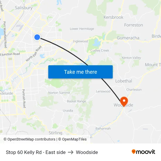 Stop 60 Kelly Rd - East side to Woodside map
