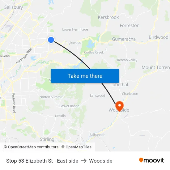 Stop 53 Elizabeth St - East side to Woodside map