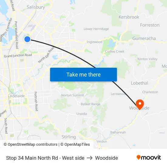 Stop 34 Main North Rd - West side to Woodside map