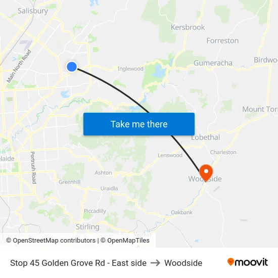 Stop 45 Golden Grove Rd - East side to Woodside map