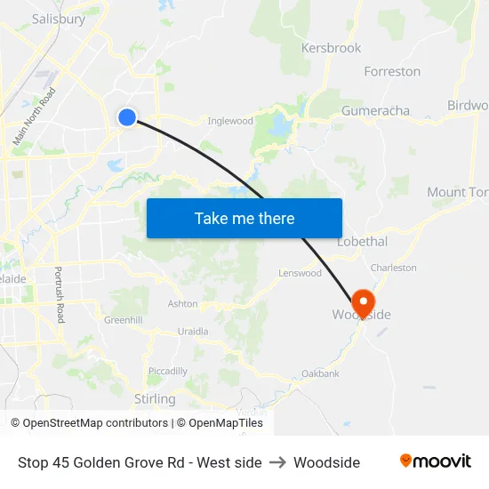 Stop 45 Golden Grove Rd - West side to Woodside map
