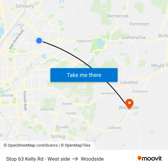 Stop 63 Kelly Rd - West side to Woodside map