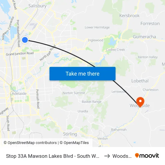 Stop 33A Mawson Lakes Blvd - South West side to Woodside map