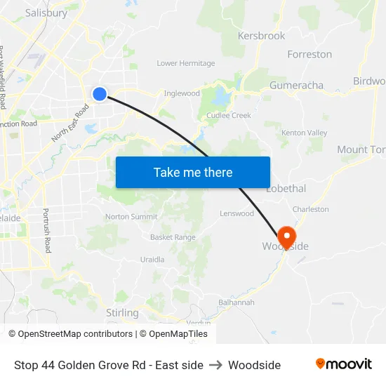 Stop 44 Golden Grove Rd - East side to Woodside map