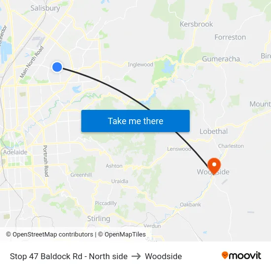 Stop 47 Baldock Rd - North side to Woodside map