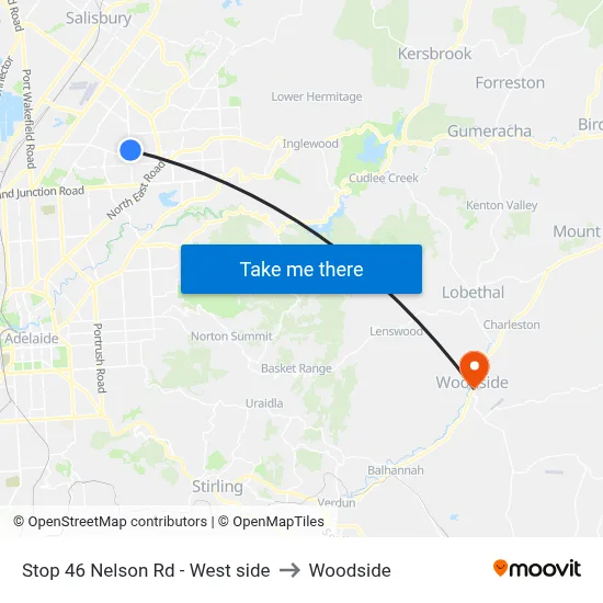 Stop 46 Nelson Rd - West side to Woodside map