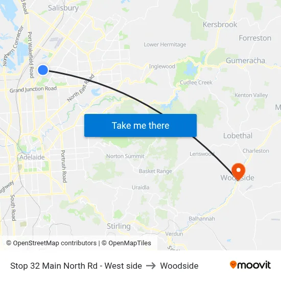 Stop 32 Main North Rd - West side to Woodside map