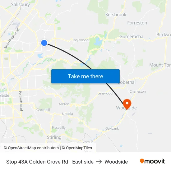 Stop 43A Golden Grove Rd - East side to Woodside map