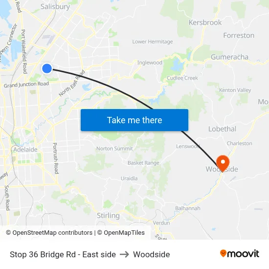 Stop 36 Bridge Rd - East side to Woodside map