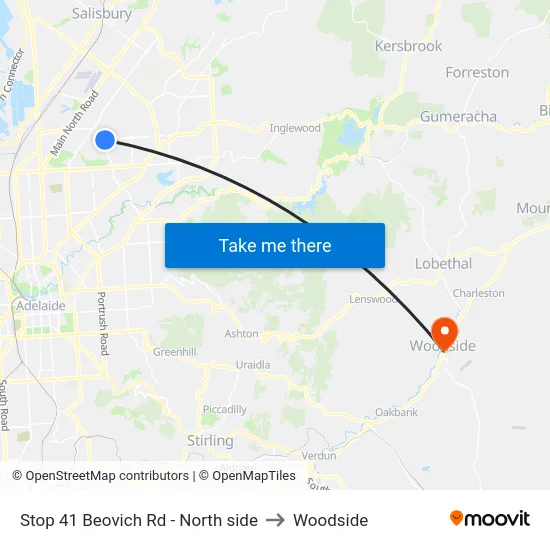 Stop 41 Beovich Rd - North side to Woodside map