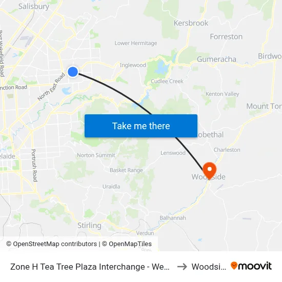 Zone H Tea Tree Plaza Interchange - West side to Woodside map