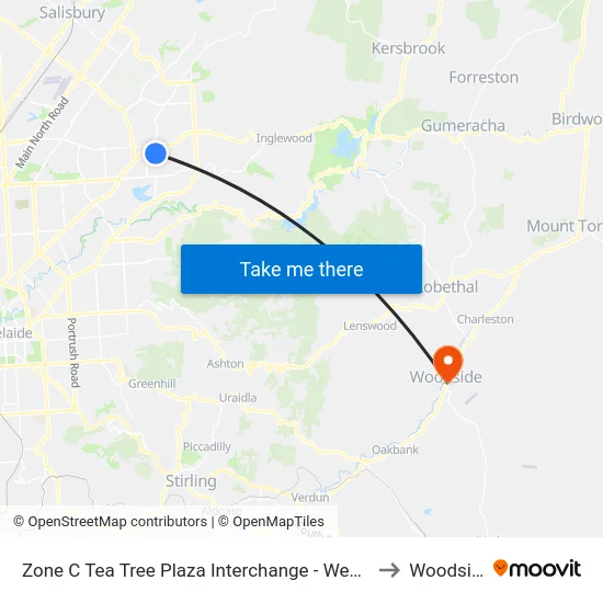 Zone C Tea Tree Plaza Interchange - West side to Woodside map