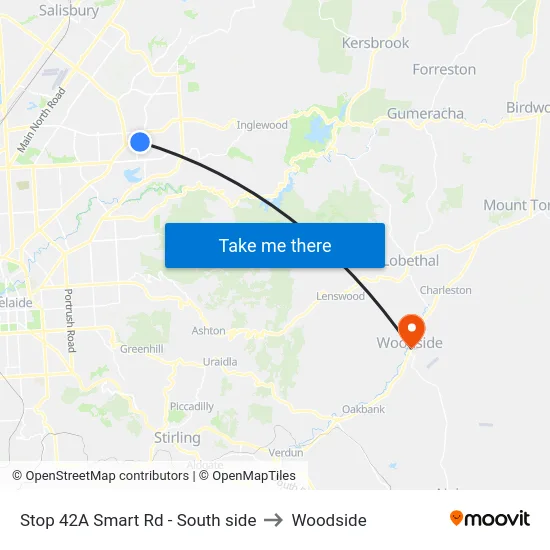 Stop 42A Smart Rd - South side to Woodside map