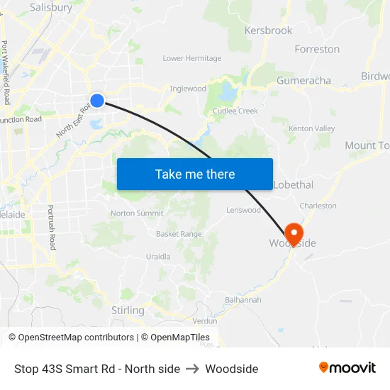 Stop 43S Smart Rd - North side to Woodside map