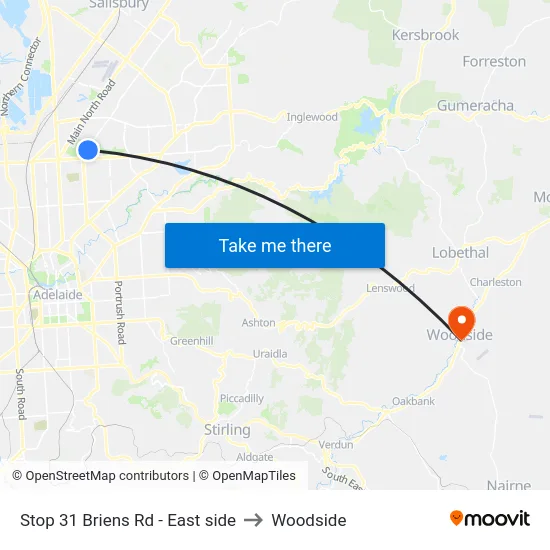Stop 31 Briens Rd - East side to Woodside map