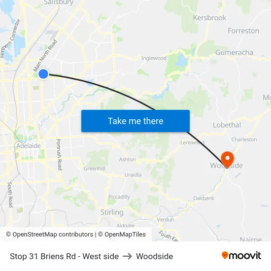 Stop 31 Briens Rd - West side to Woodside map