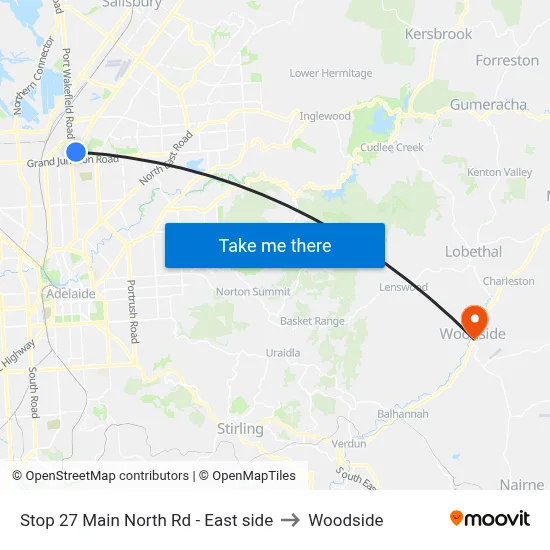 Stop 27 Main North Rd - East side to Woodside map